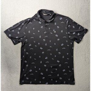 Travis Mathew Polo Shirt Mens XXL Golf Cart Palm Trees Beer All Over Print
